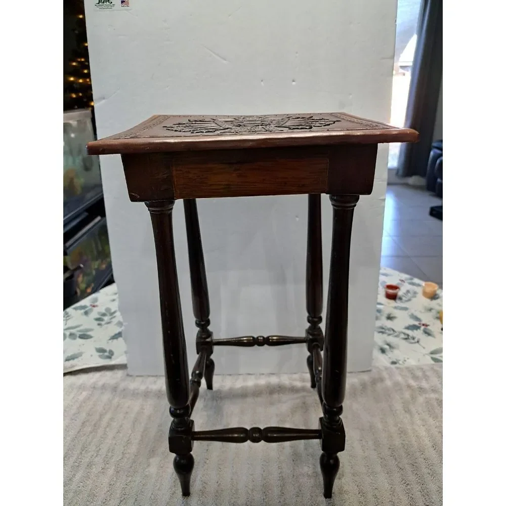 Antique 20th Century‎ Leather Wrapped Hand Tooled Peruvian Accent Nesting Table